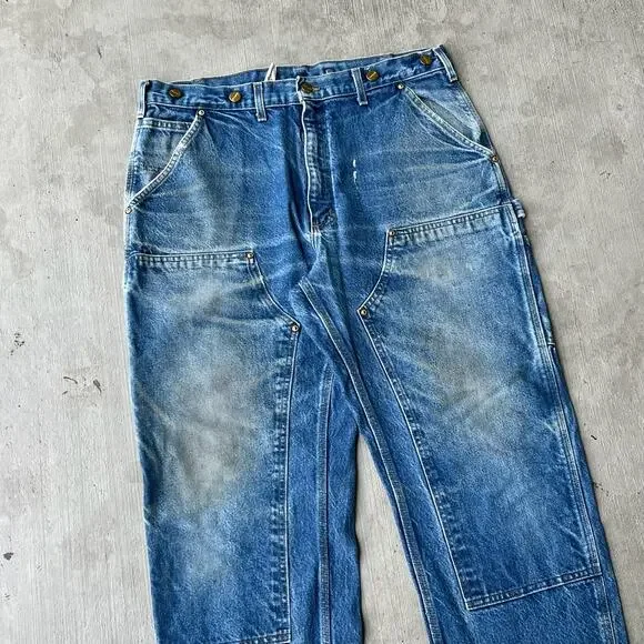 Carhartt faded denim blue jean double knee work wear carpenter pants - Picture 2 of 15